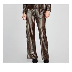 Zara High Waisted Shiny Striped Velvet Pants